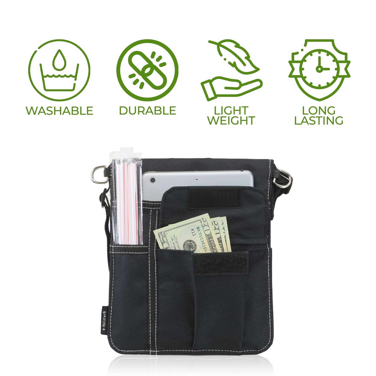 Waitress Apron with 3 Pockets - Black Server Apron with Adjustable/Removable ...