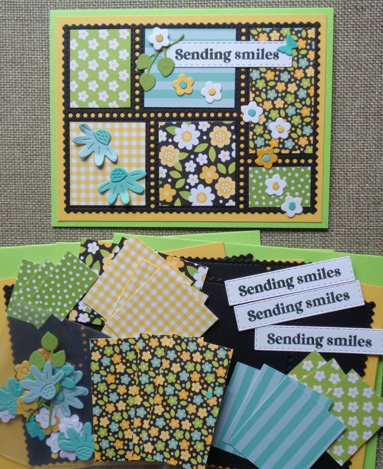 Stampin Up! Card Kit SENDING SMILES Postage Collage Happy Flowers and Butterfly