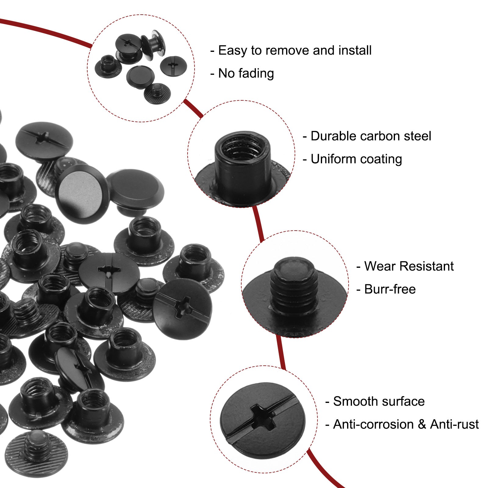 50 Pack M5 x 4mm Chicago Screw Metal Stud Screw Rivets for Leather Black