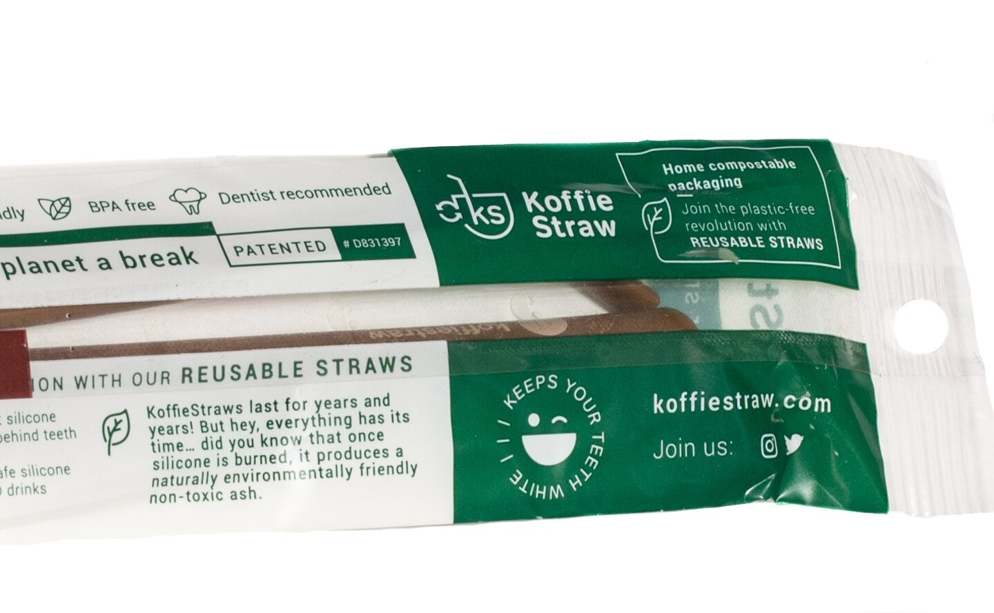 Koffie Straw 8" 10" Reusable Silicone MOCHA (2 Sets) Limit Teeth Coffee Stains