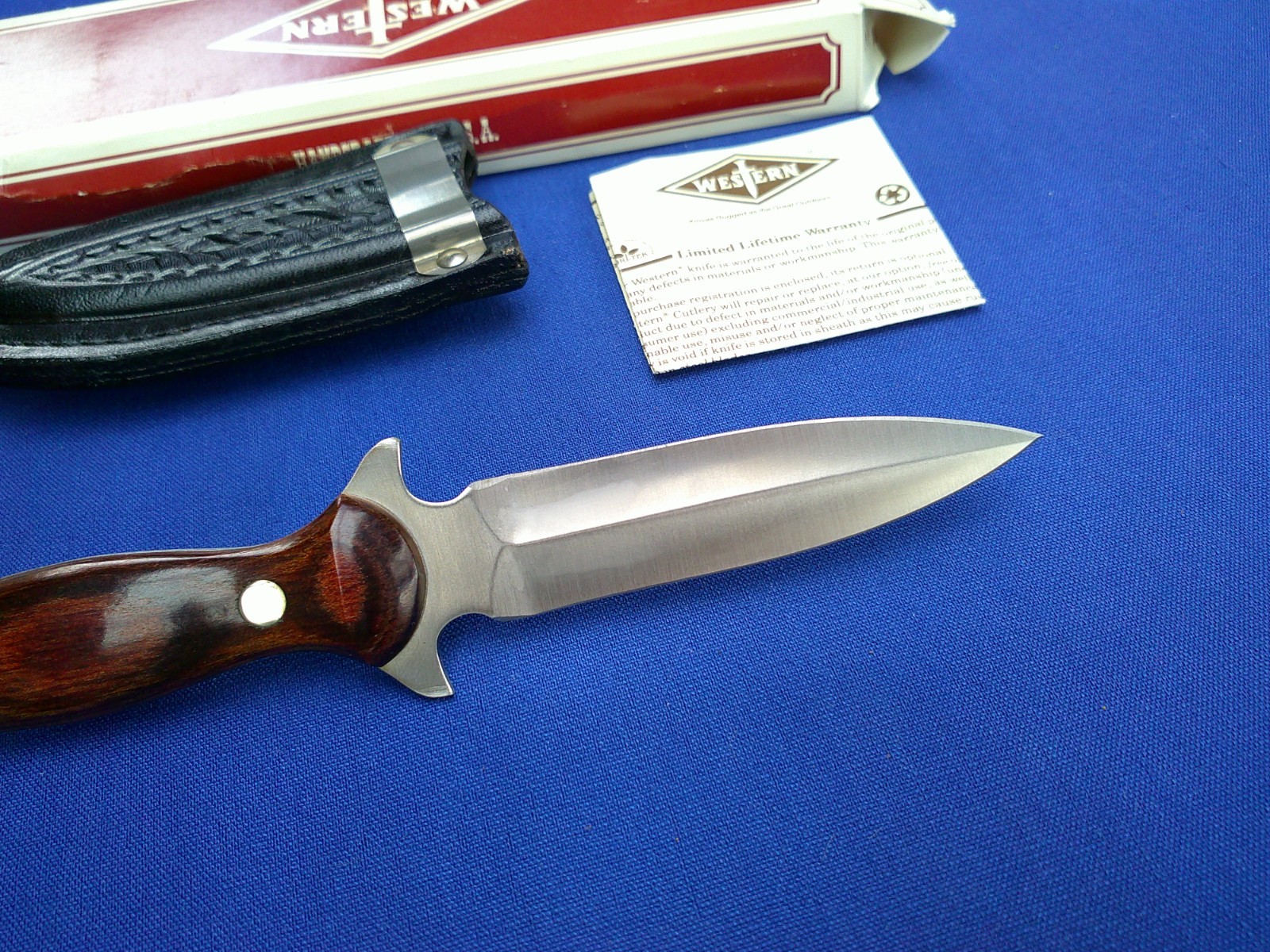 Vintage Western USA W75 Double Edge Boot Knife Dagger Fixed Blade W/Sheath NIB