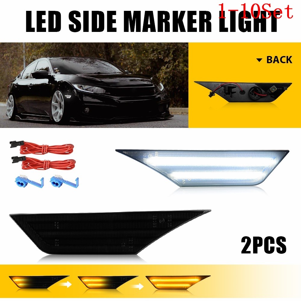 Smoked Sequential Signal LED Side Marker Lights For 16-21 Honda Civic 1-10Set