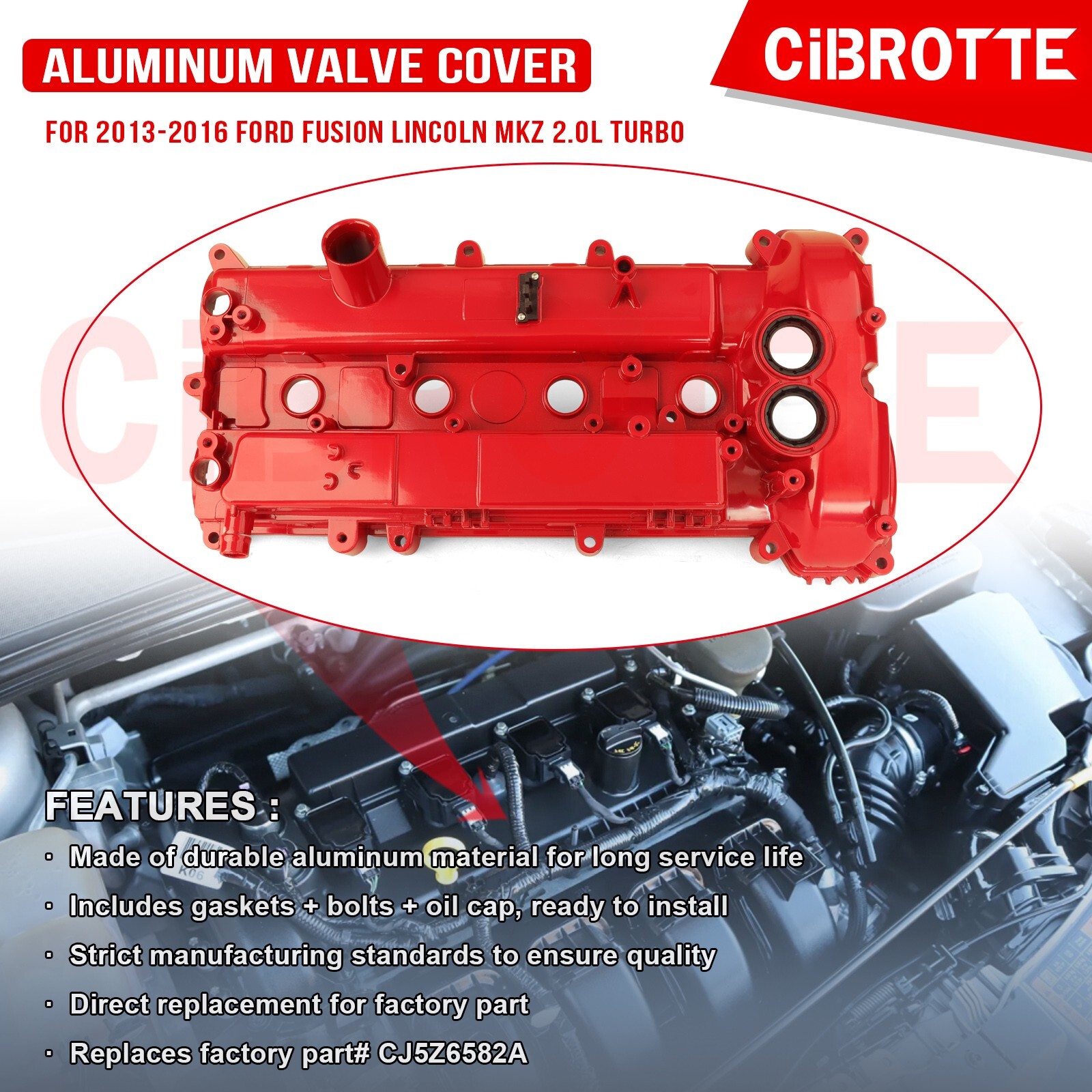 Upgraded Aluminum Valve Cover for 2013-2016 Ford Fusion Lincoln MKZ 2.0L Turbo👍