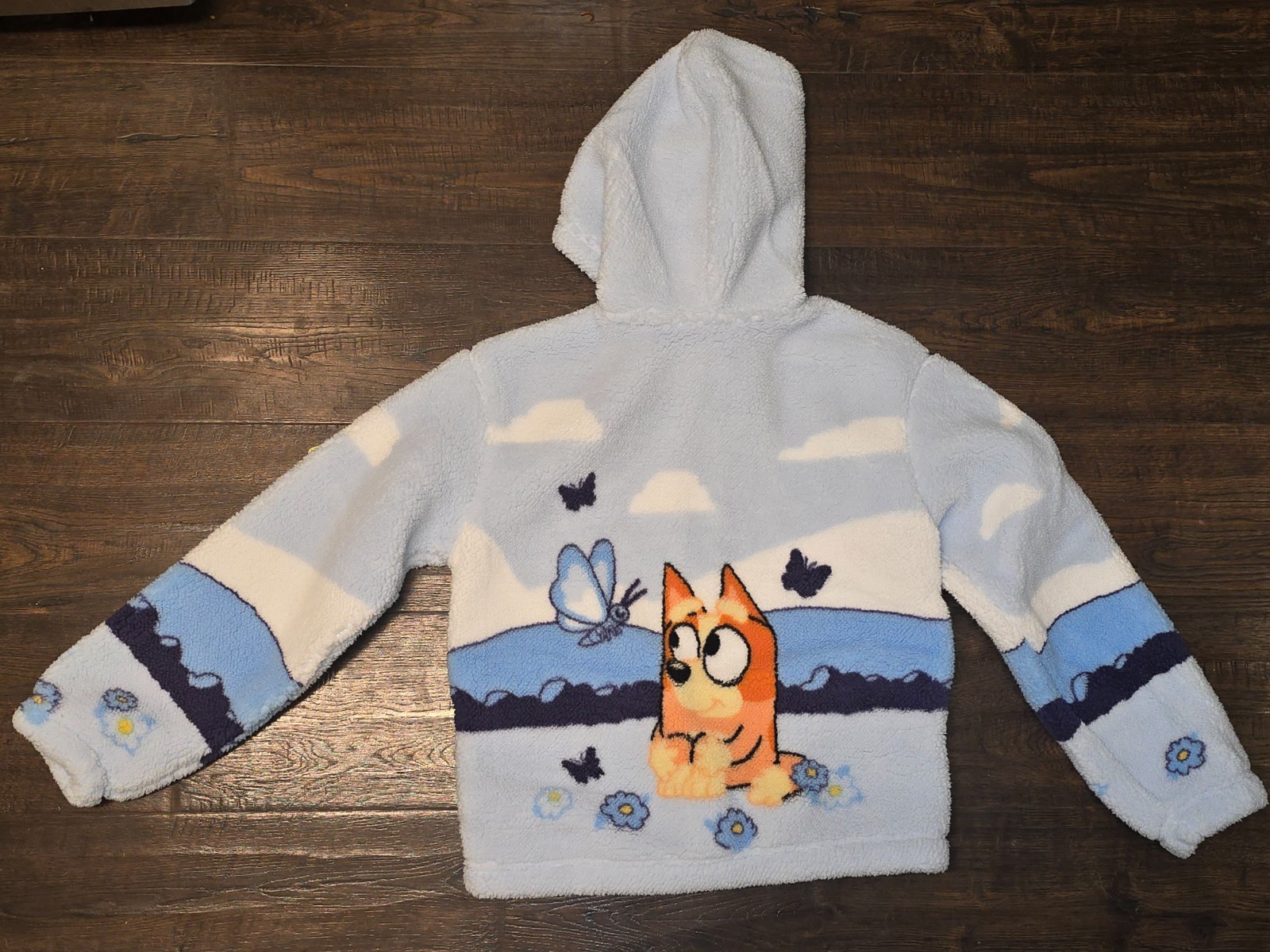 BLUEY Girls Sherpa Fleece Zip Up Jacket Sz 7 8 Cartoon Cozy Warm Winter Playful