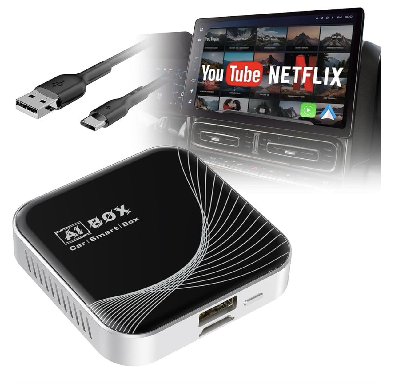 3-in-1 Wireless CarPlay Adapter & Android Auto Wireless Adapter, Plug & Play