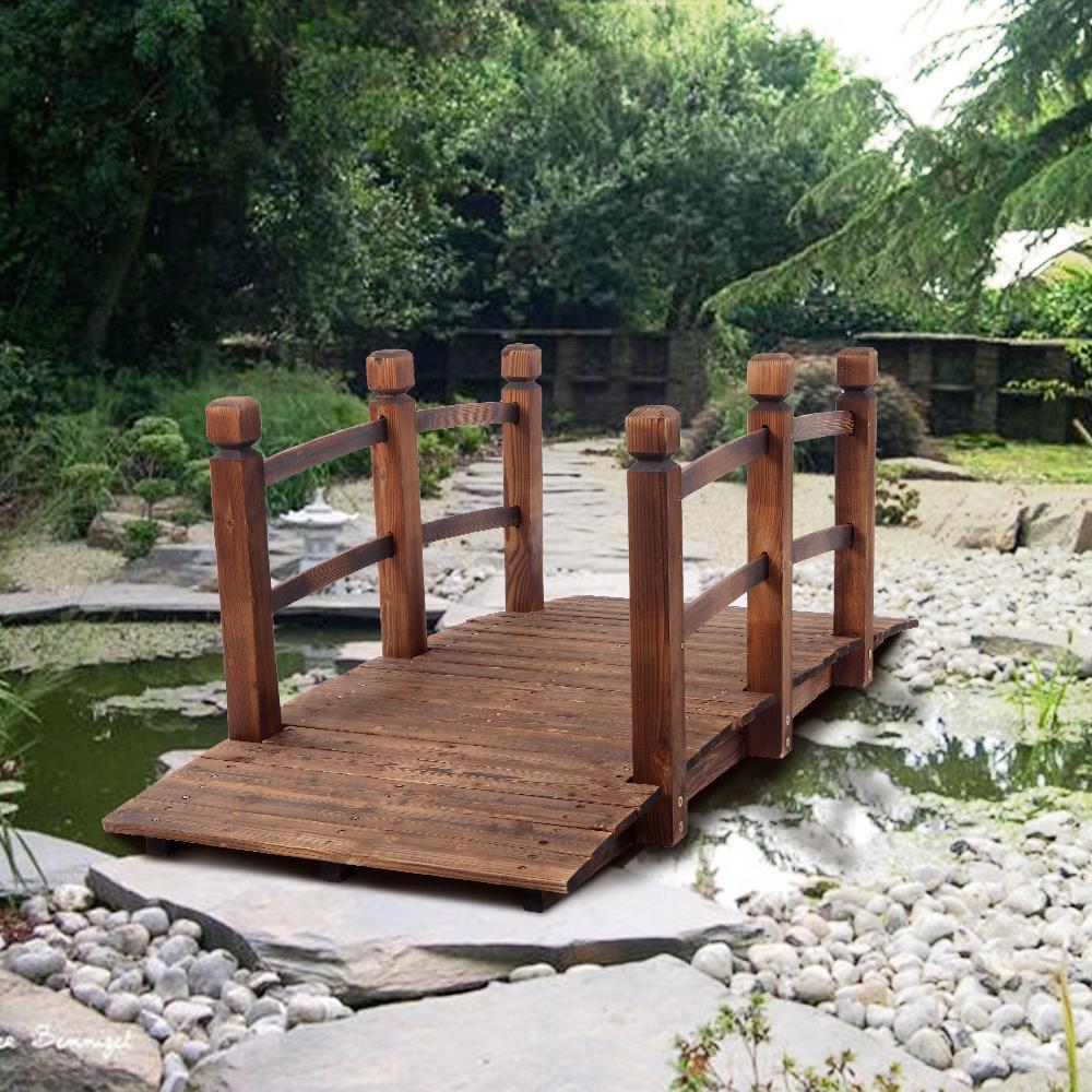 Garden Bridge Wood Arc Footbridge with Safety Rails for Outside 500 lbs Capacity