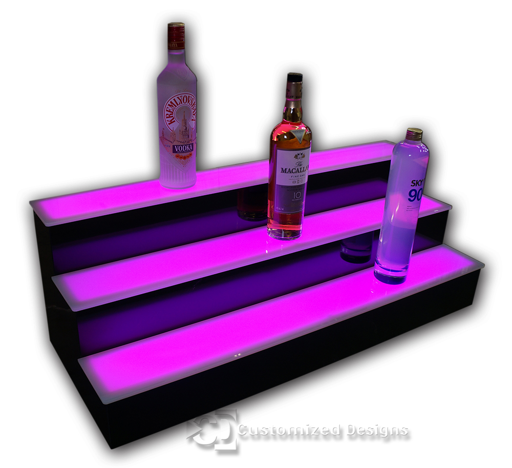 36" 3 Step Tier LED Lighted Shelves Illuminated Liquor Bottle Display FREE SHIP