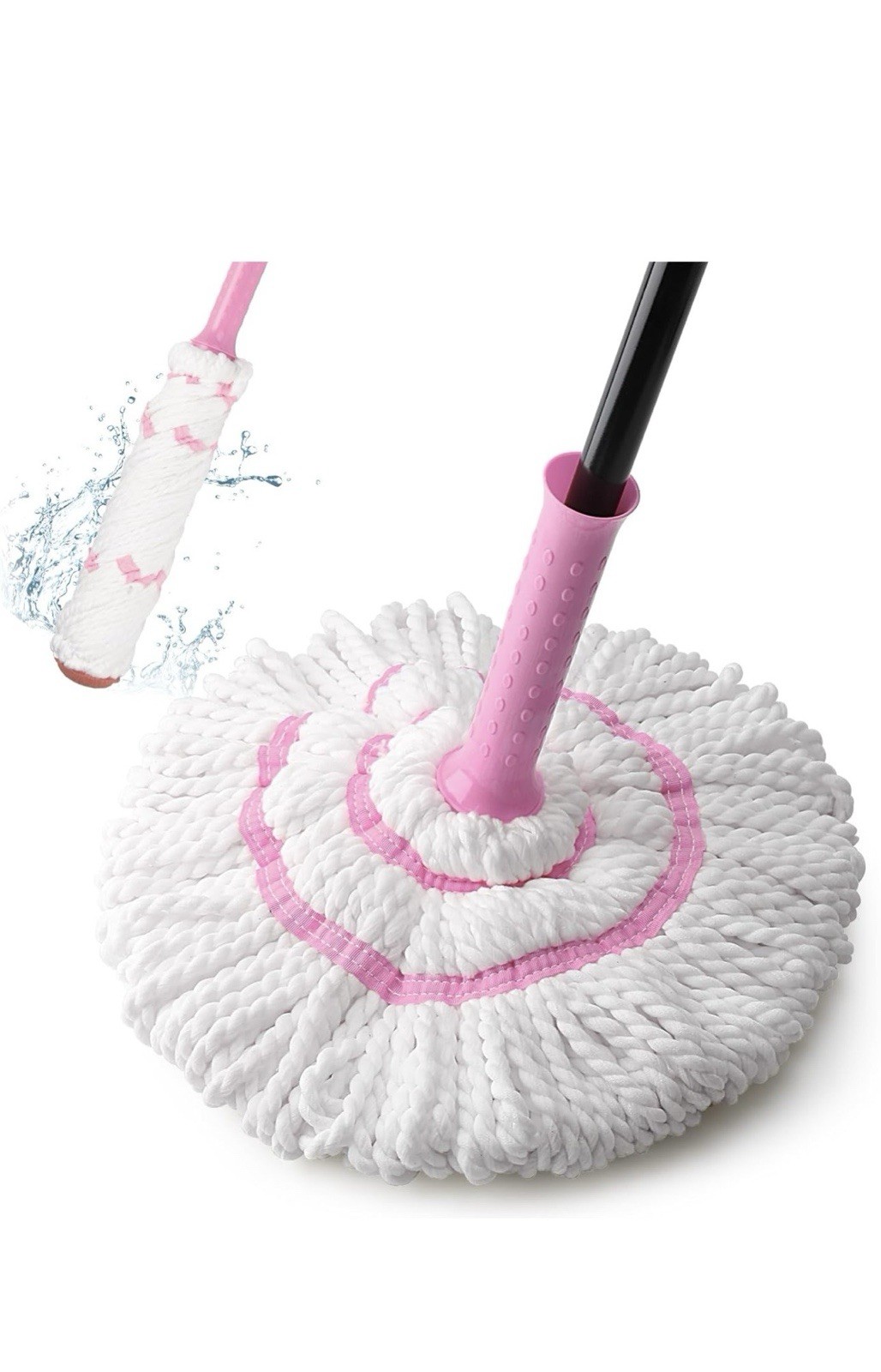 Self-Wringing Microfiber Round Wet Mop with Pink Handle, 57in