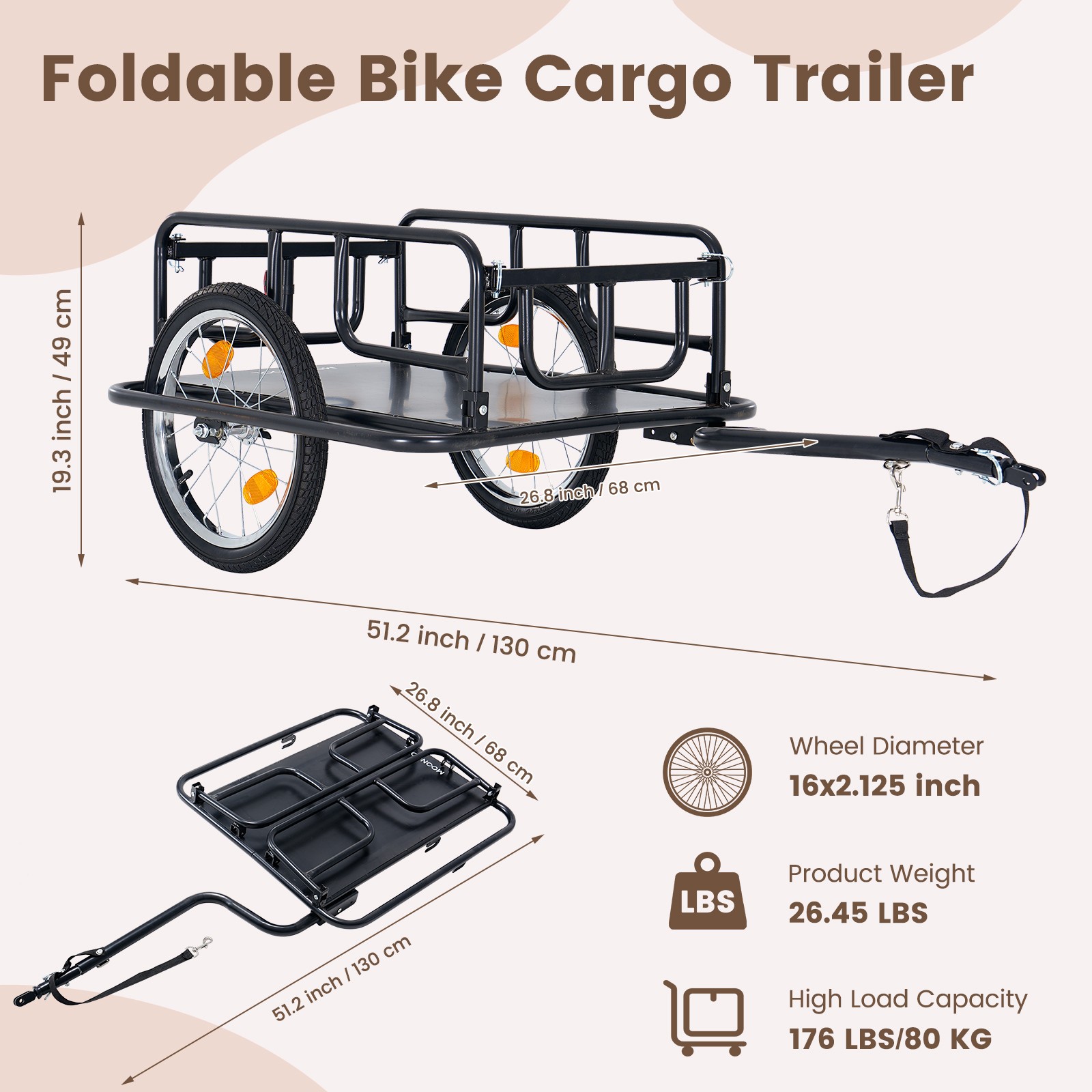 MOONCOOL Bike Cargo Trailer Bicycle Carrier Storage Cart 176 lbs Load Capacity