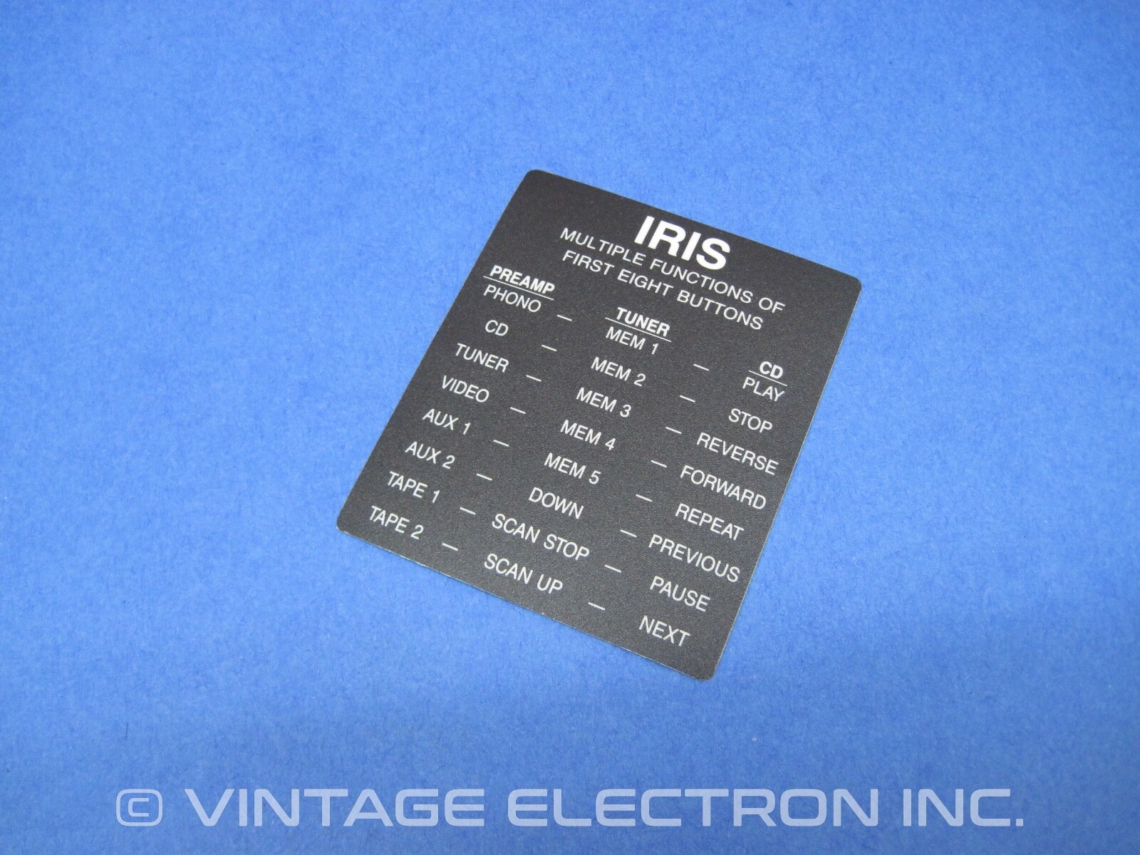 NOS HAFLER IRIS Remote Control REAR PANEL LABEL