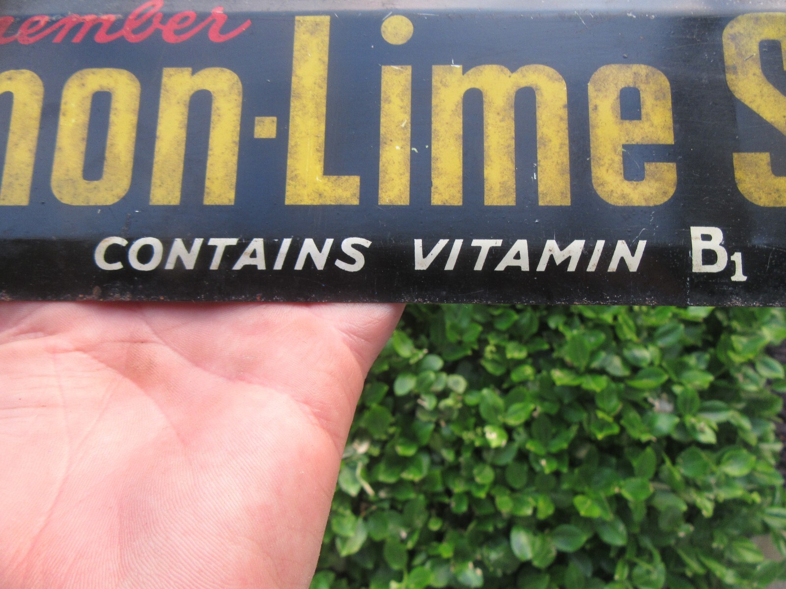 Vintage 1940's B-1 Lemon Lime Soda Tin Metal Door Push (16")