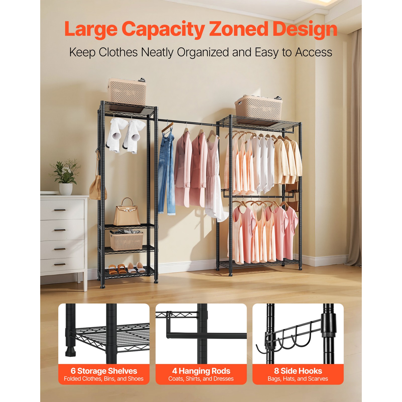 Uimoso Freestanding Closet Organizer with Durable Carbon Steel Frame