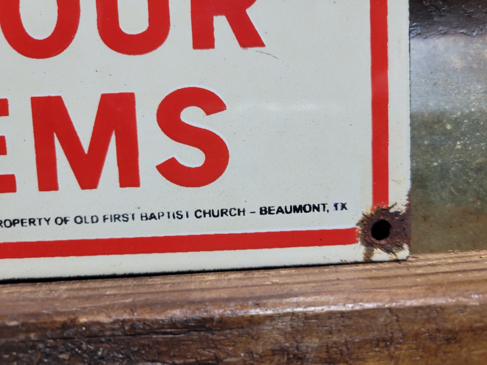 VINTAGE JESUS PORCELAIN SIGN OLD BAPTIST CHURCH RELIGIOUS BIBLE BEAUMONT TX GOD