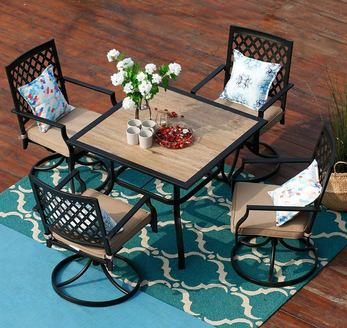 37 " Outdoor Patio Dining Table Garden Metal Table Furniture with Umbrella Hole
