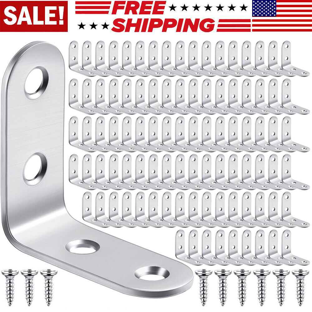 Stainless Steel L-Shaped Bracket Corner Brace 1.5in 90 Degree Angle Corner Lot
