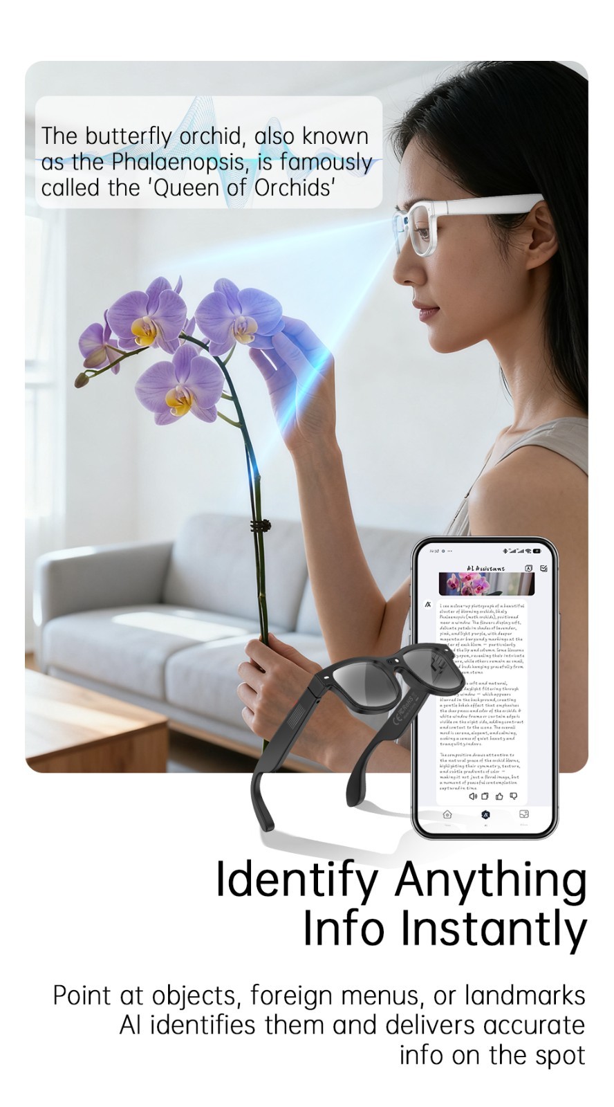 AI Smart Glasses with Interchangeable Lenses HD Camera Bluetooth for iOS Android