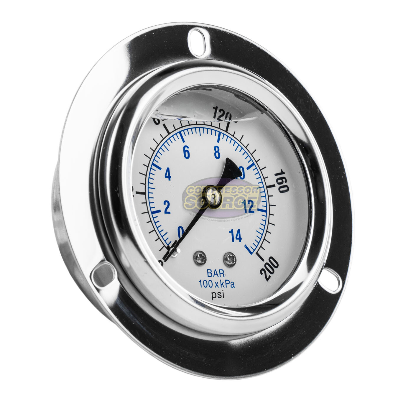 2.5" Liquid Filled Pressure Gauge 0-200 PSI 1/4" NPT CBM Panel Flush Mount