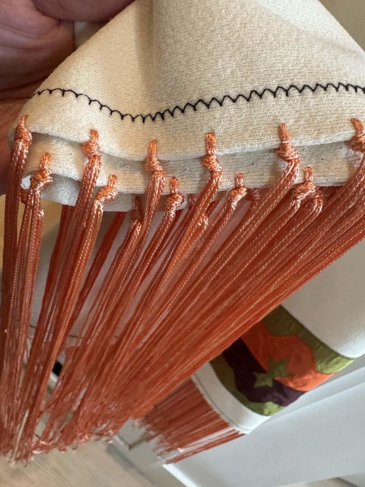 Native American Dance Shawl Knotted Fringe Orange,Brown,Green Ribbon 60x61