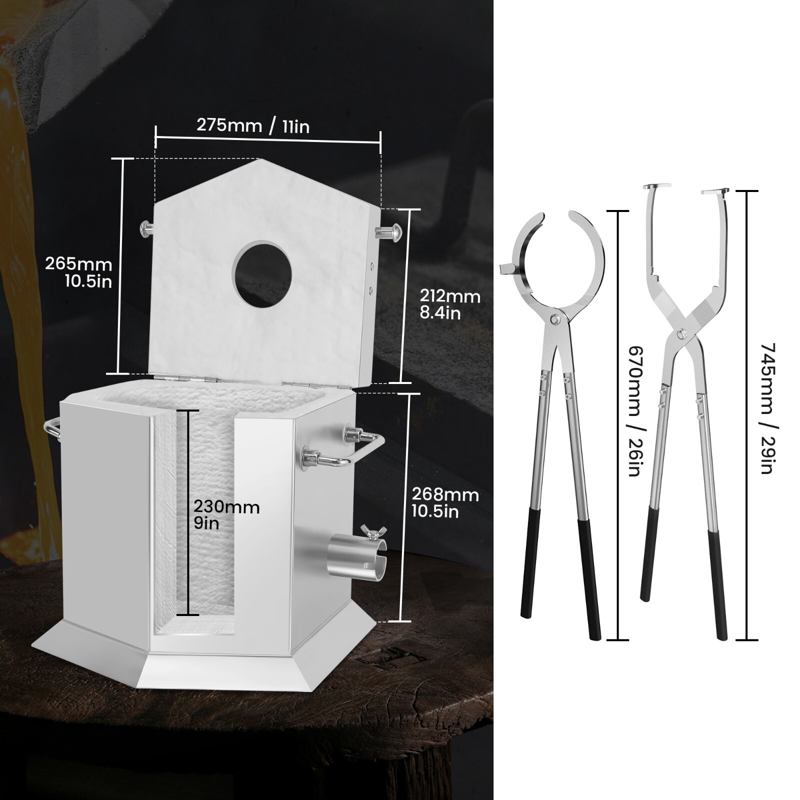 CANALHOUT 12KG/26.5lbs Propane Melting Furnace Kit with Two Tongs and Crucible