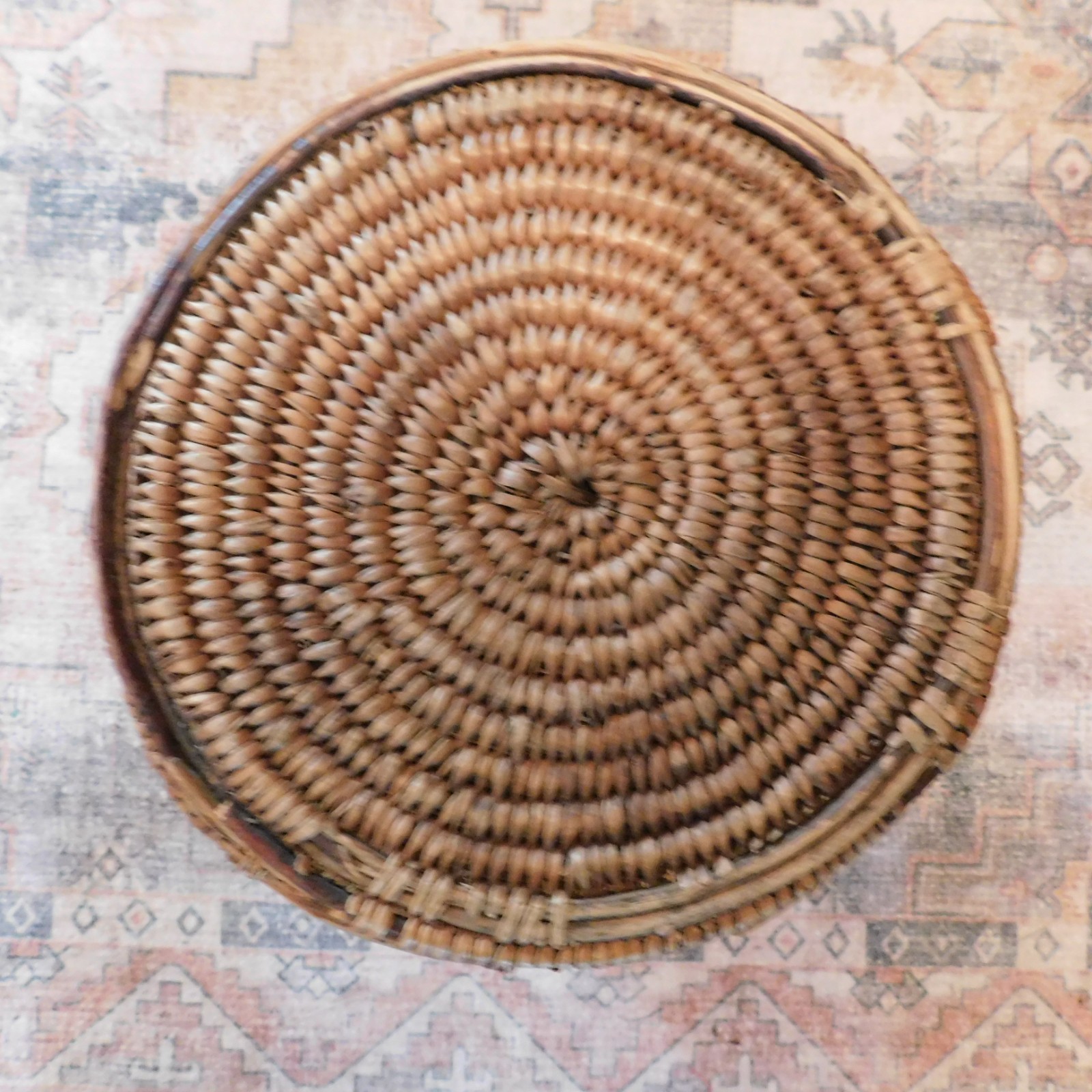 VINTAGE SOUTHWEST INDIAN JICARILLA APACHE POLYCHROME CYLINDRICAL BASKET