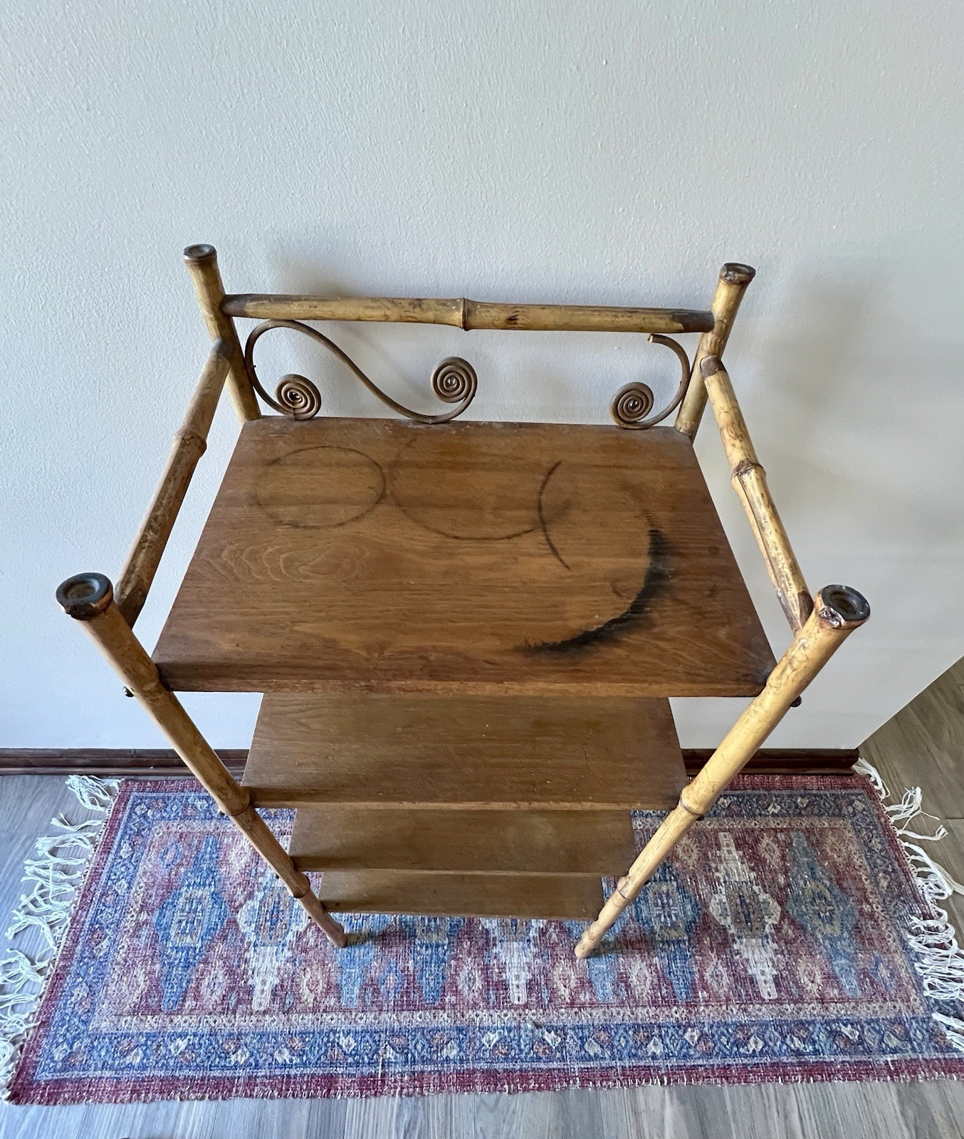 Antique Bamboo & Oak Etagere Curio Plant Fern Stand Book Shelf