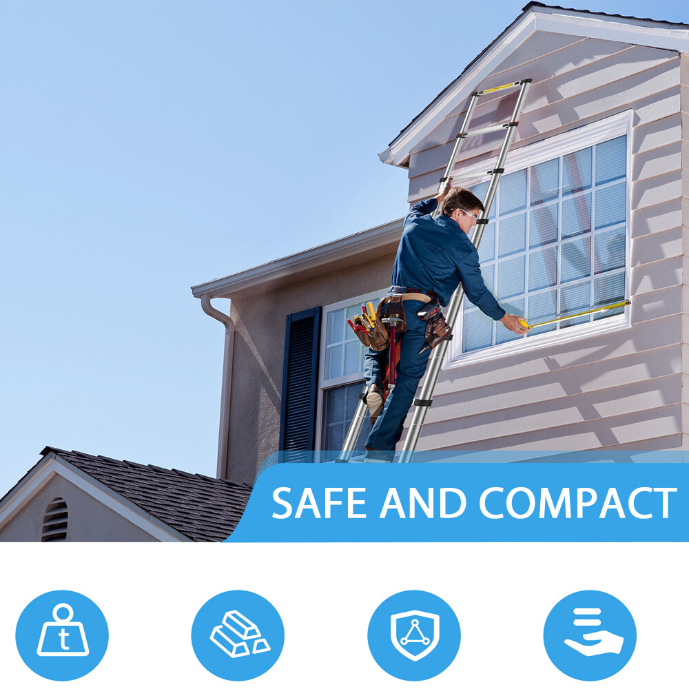 6.2M Portable Heavy Duty Aluminium Telescopic Ladder Extendable With Safety Hook