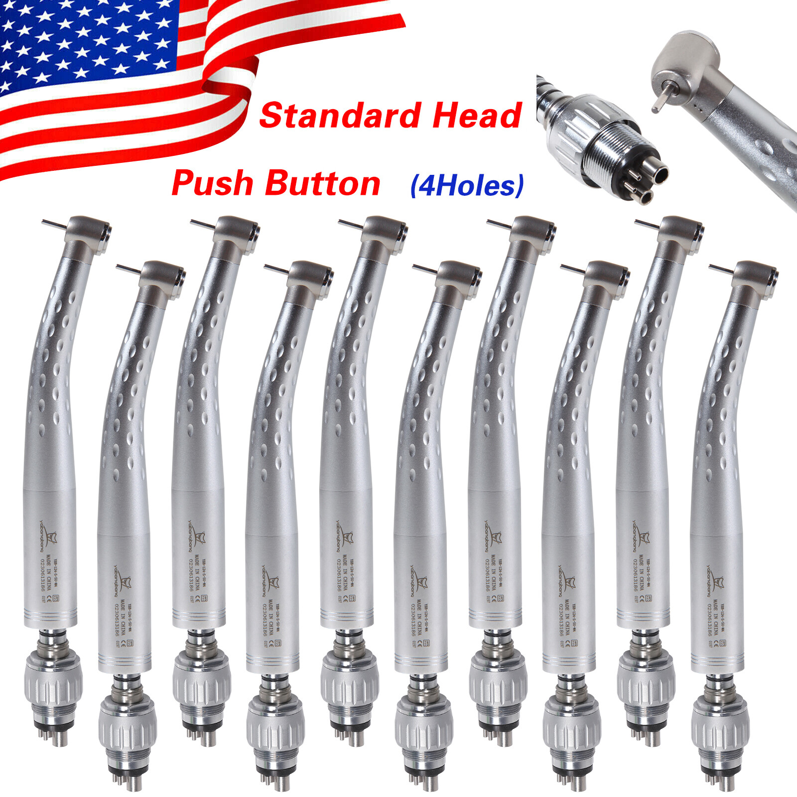 10 Pcs Dental High Speed Handpiece Standard Head Push w/ 4 Hole Coupler fit Kavo