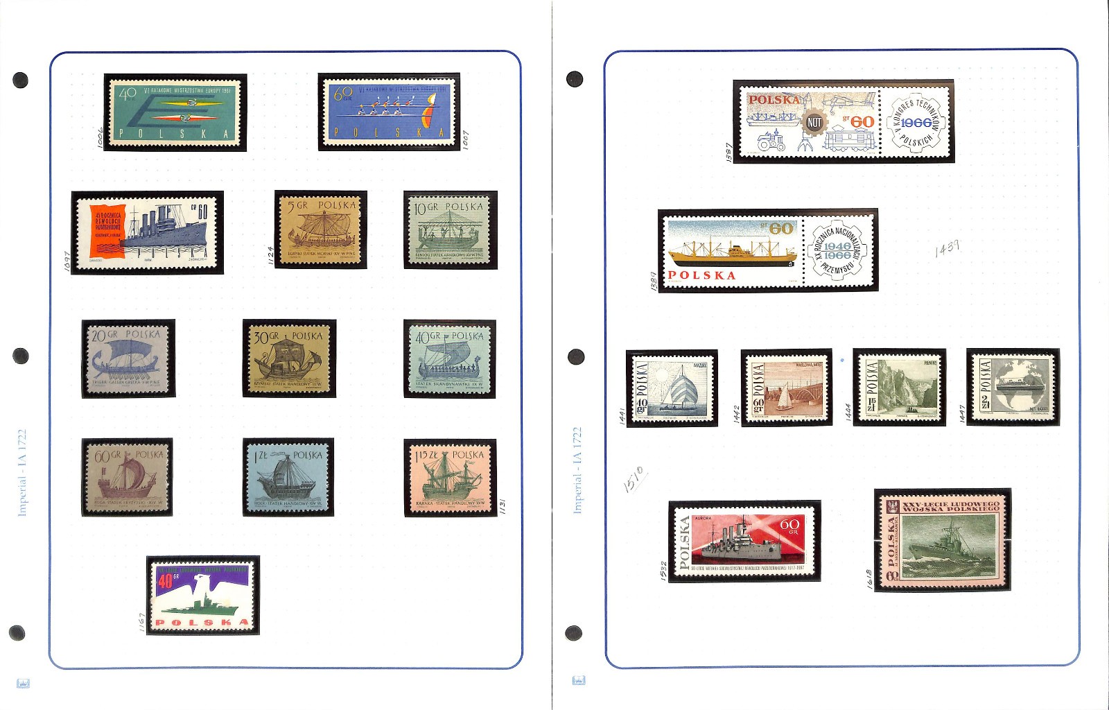Poland Stamp Collection on 11 Pages, Ships on Stamps (CA)
