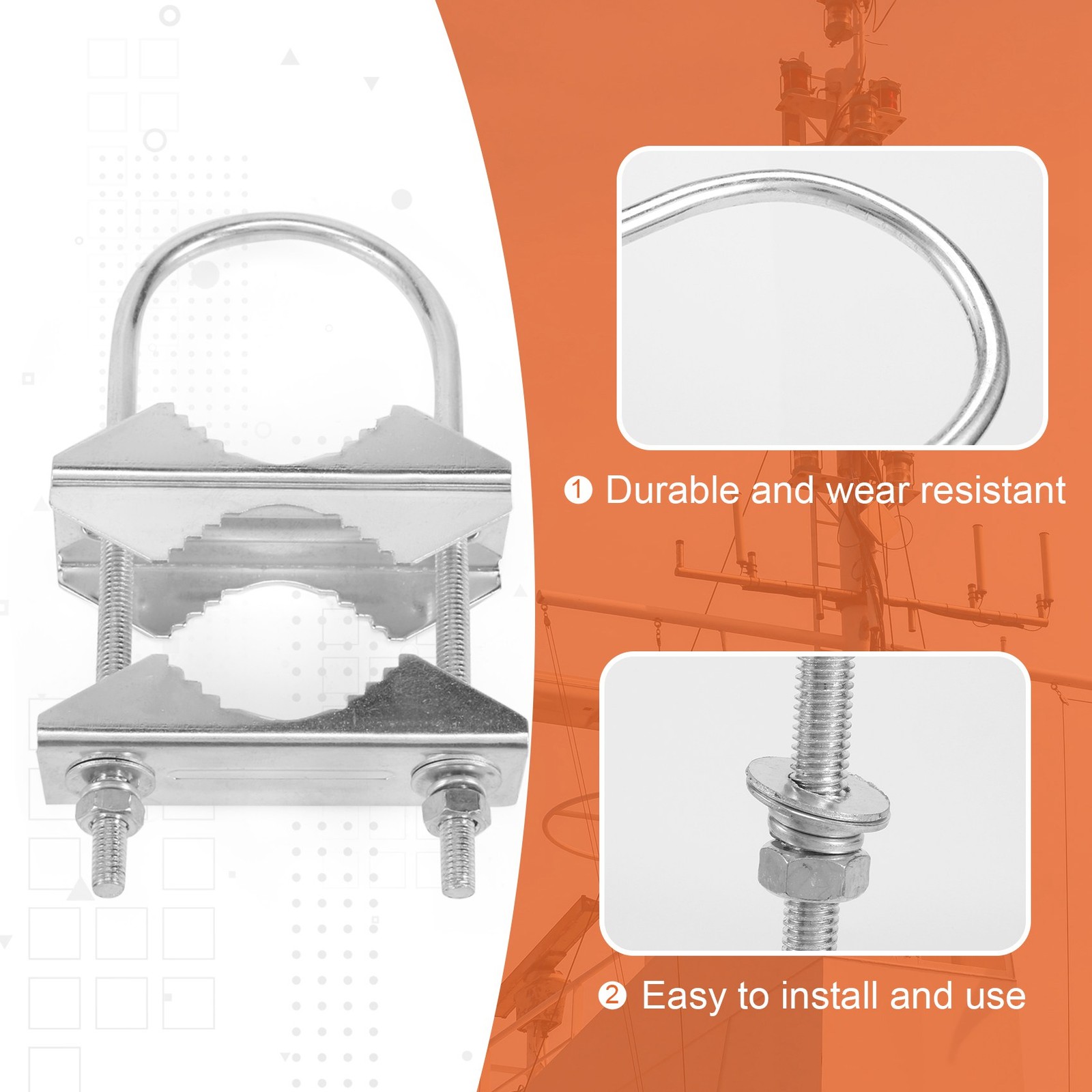 Antenna Mast Clamp V-Jaw Bracket U Bolts Pipe Mounting Hardware 2 Sets for3535
