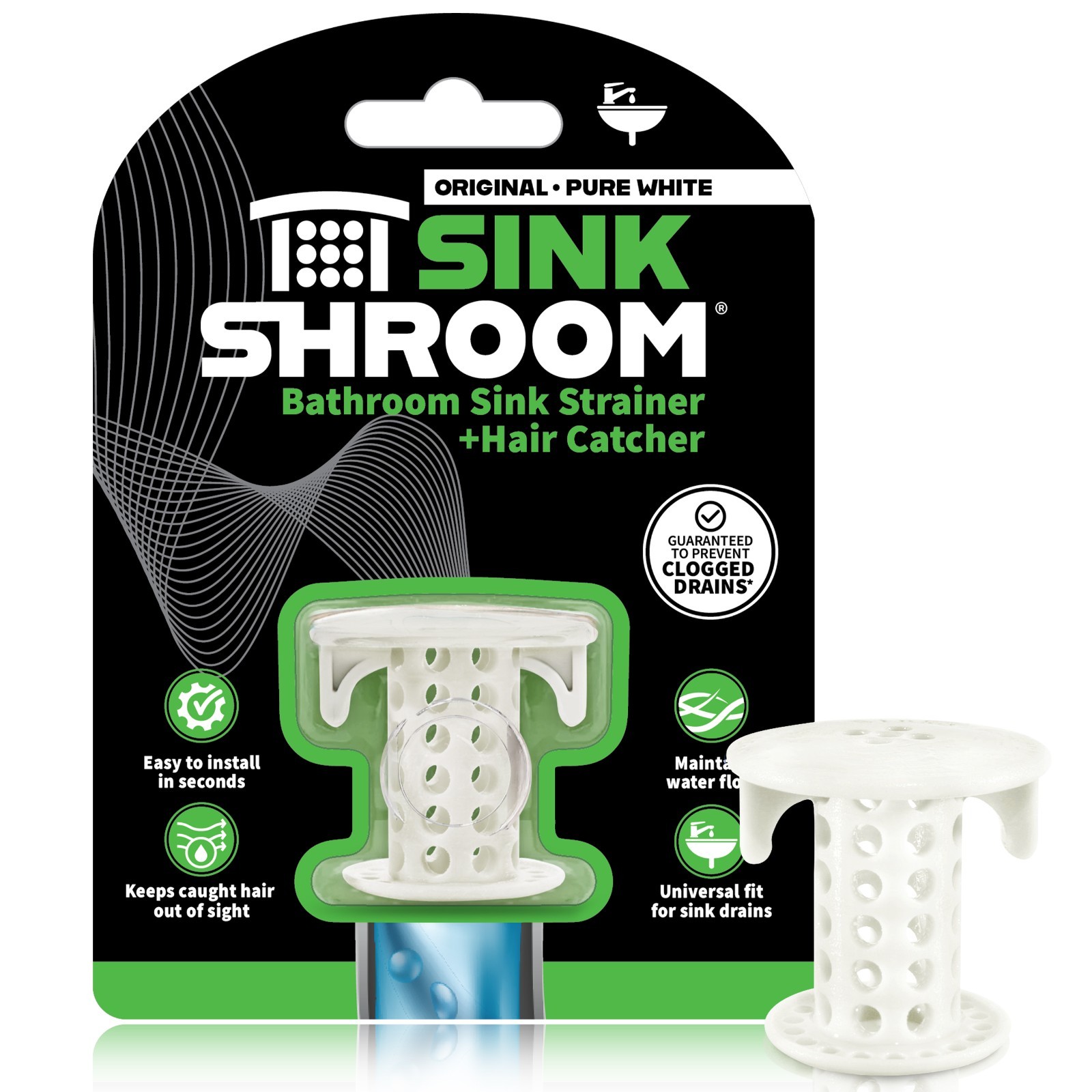 SinkShroom® (White) Hair Strainer Catcher Prevents Clogged Drains by TubShroom