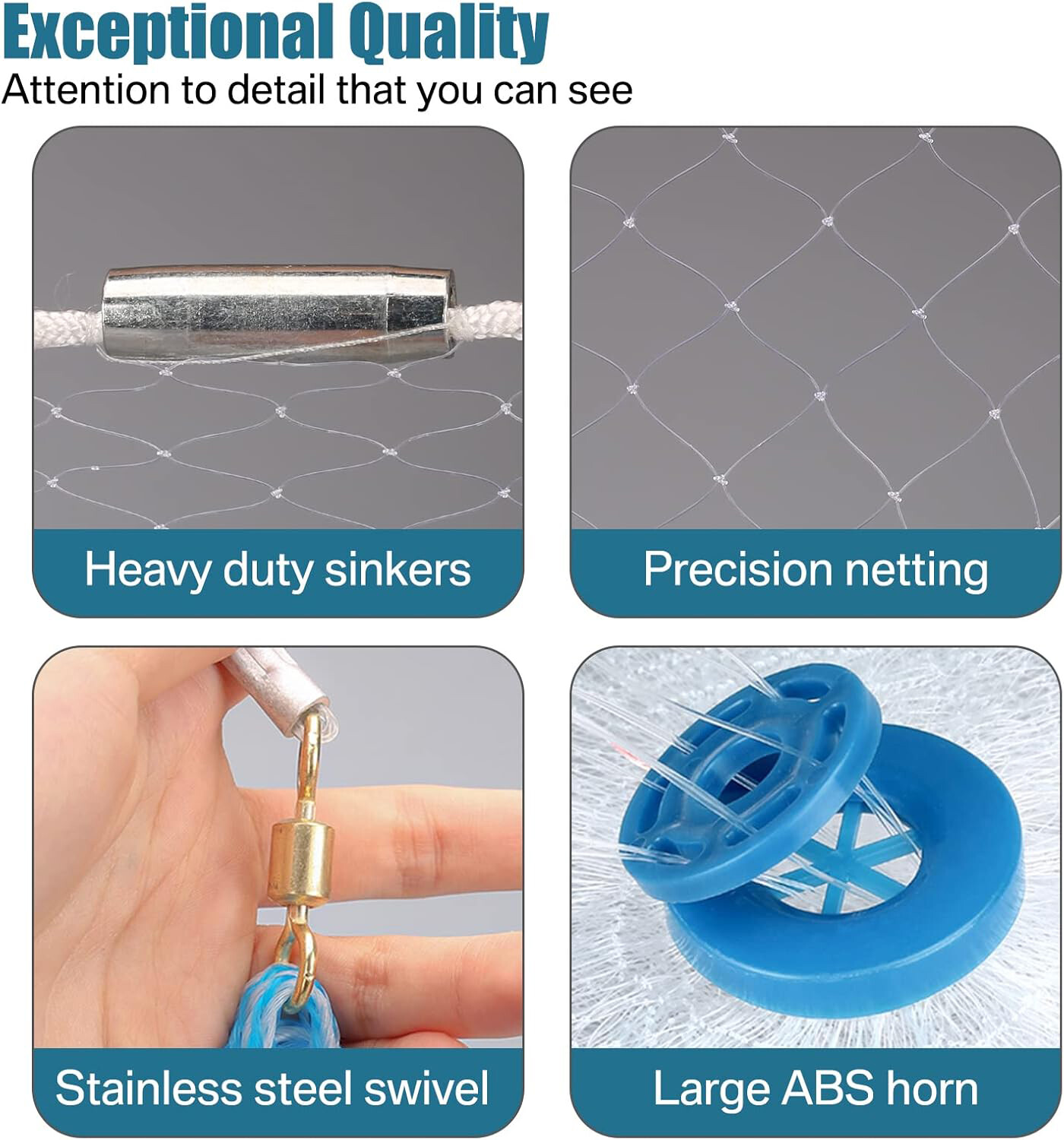 8FT Fishing Cast Net Bait Easy Throw Hand Cast Strong Nylon Mesh 3/8in Mesh Size