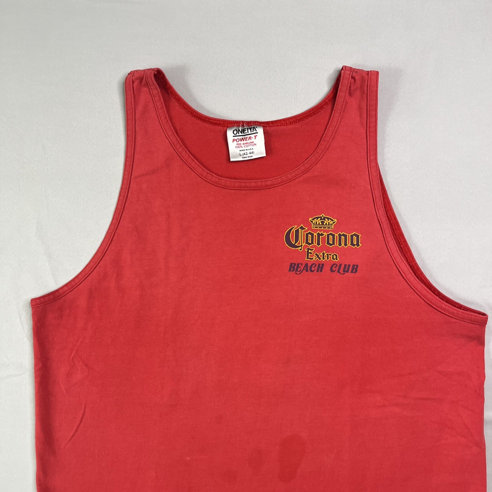 Vtg Corona Beach Club Tank Top Mens Large Red Distressed Baja California Mexico