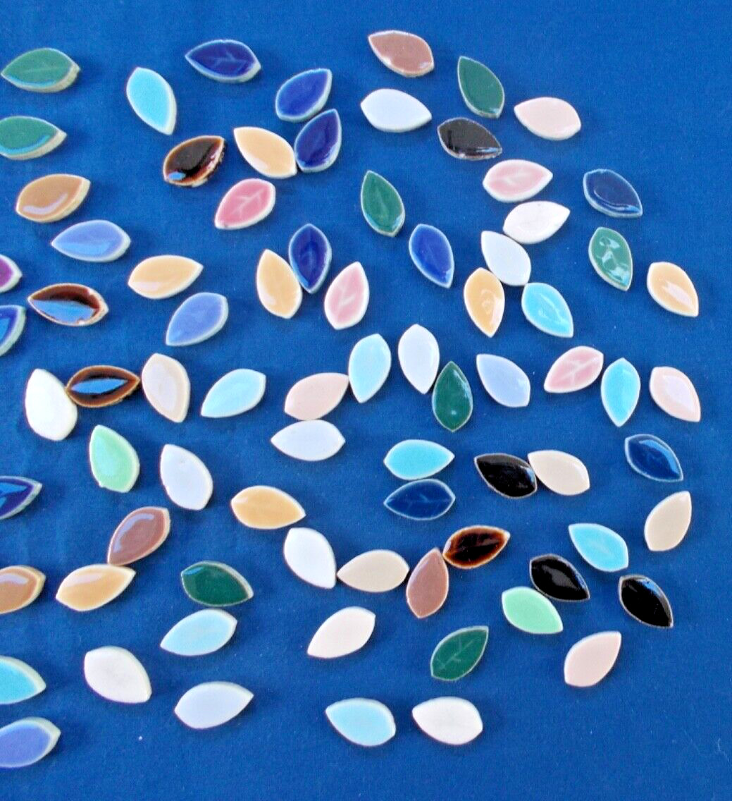 125 Leaf Shaped Decorative Ceramic Tiles, 3/4" x 1/2", Great for Crafts, etc.