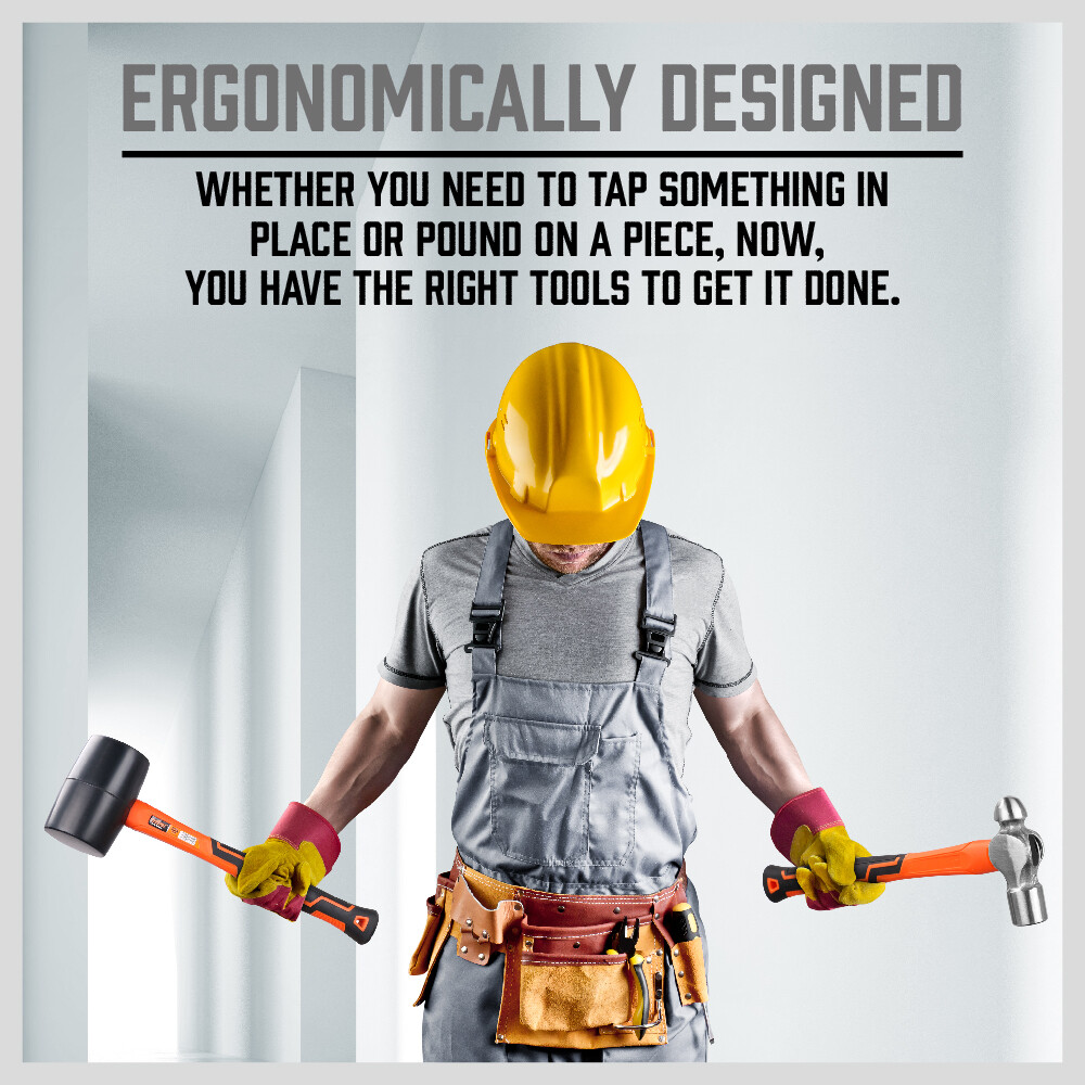 HORUSDY 5PC Hammer Set 16/32OZ Ball Pain 32OZ Rubber 3lb Sledge 3lb Cross Hammer