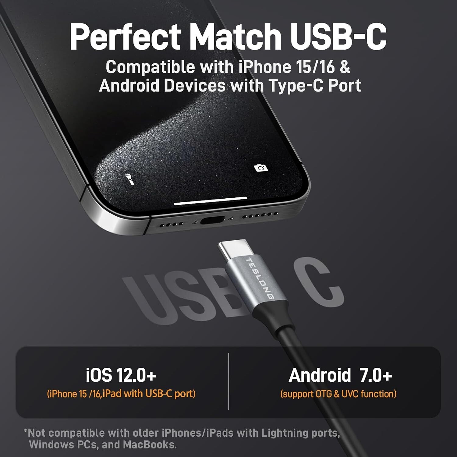 50FT Sewer Inspection Camera USB C Drain Plumbing Snake Borescope Endoscope