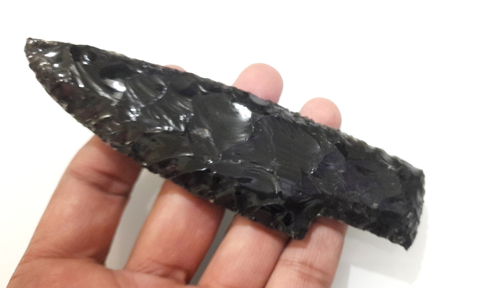 Black Obsidian crafted arrowhead knife 5 inch beautiful inbuilt handle to hold