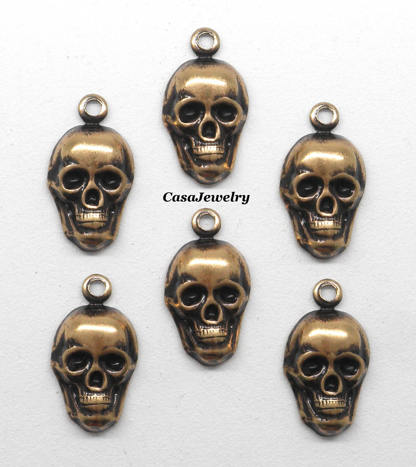 #0288 SMALL ANTIQUED GOLD SKULL W/TOP HANG RING - 6 Pcs