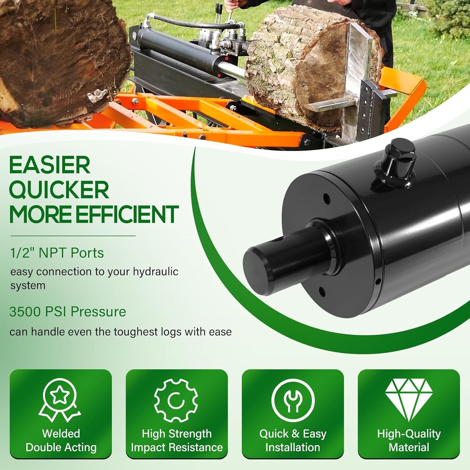 5"x24" Log Splitter Hydraulic Cylinders Double Acting 5" Bore 24" Stroke 2" Rod