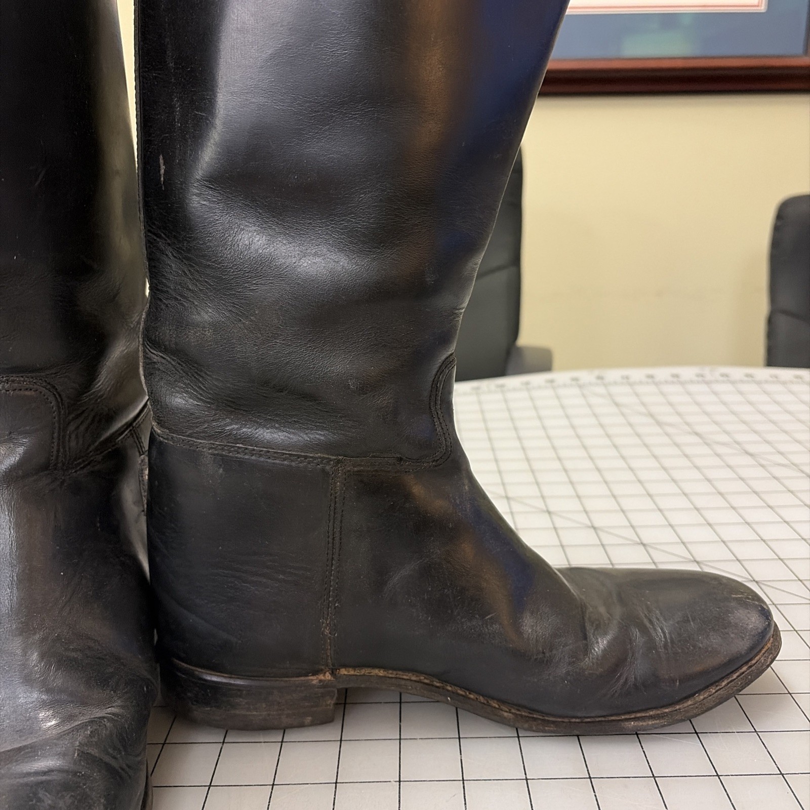'Effingham' Brand Black Leather Tall Riding Boots, Made in USA - SIZE 8 1/2
