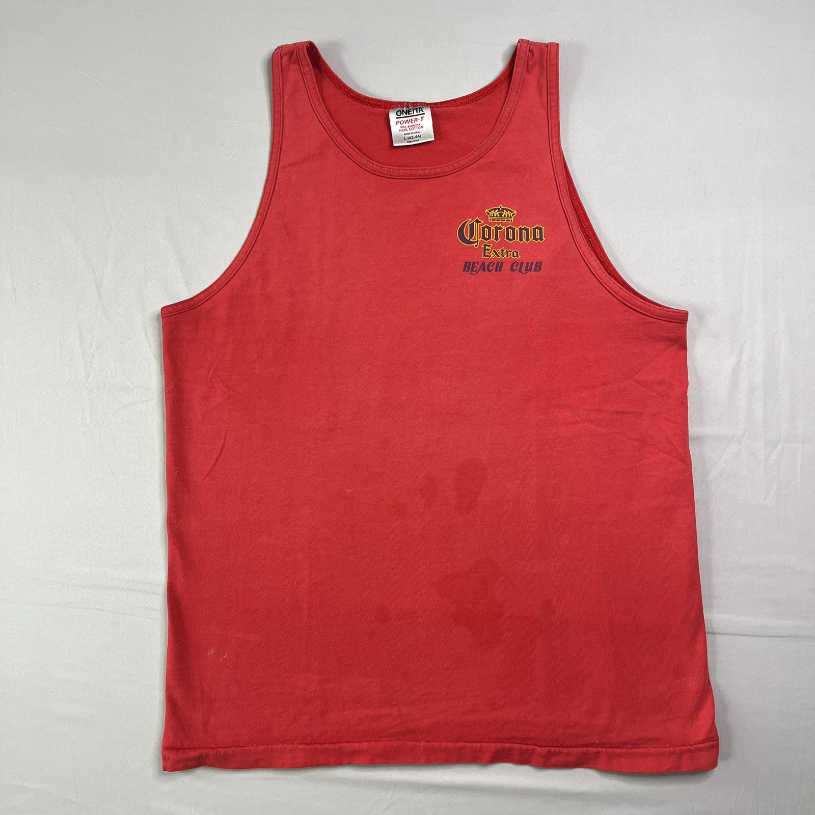 Vtg Corona Beach Club Tank Top Mens Large Red Distressed Baja California Mexico