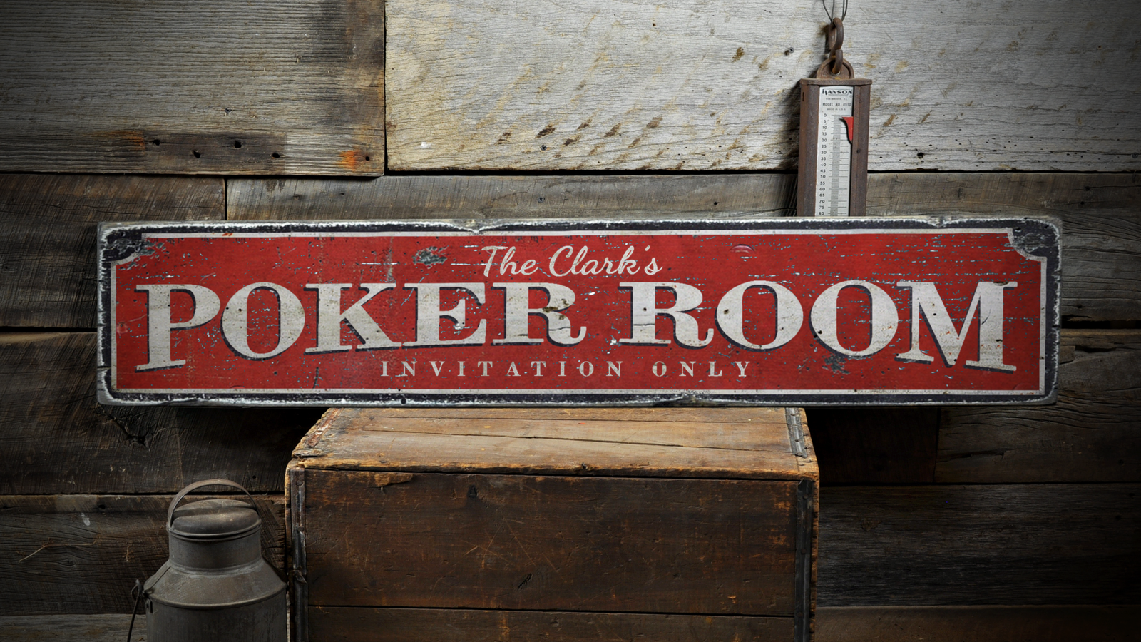 Poker Room, Invitation Only Game Room - Rustic Distressed Wood Sign