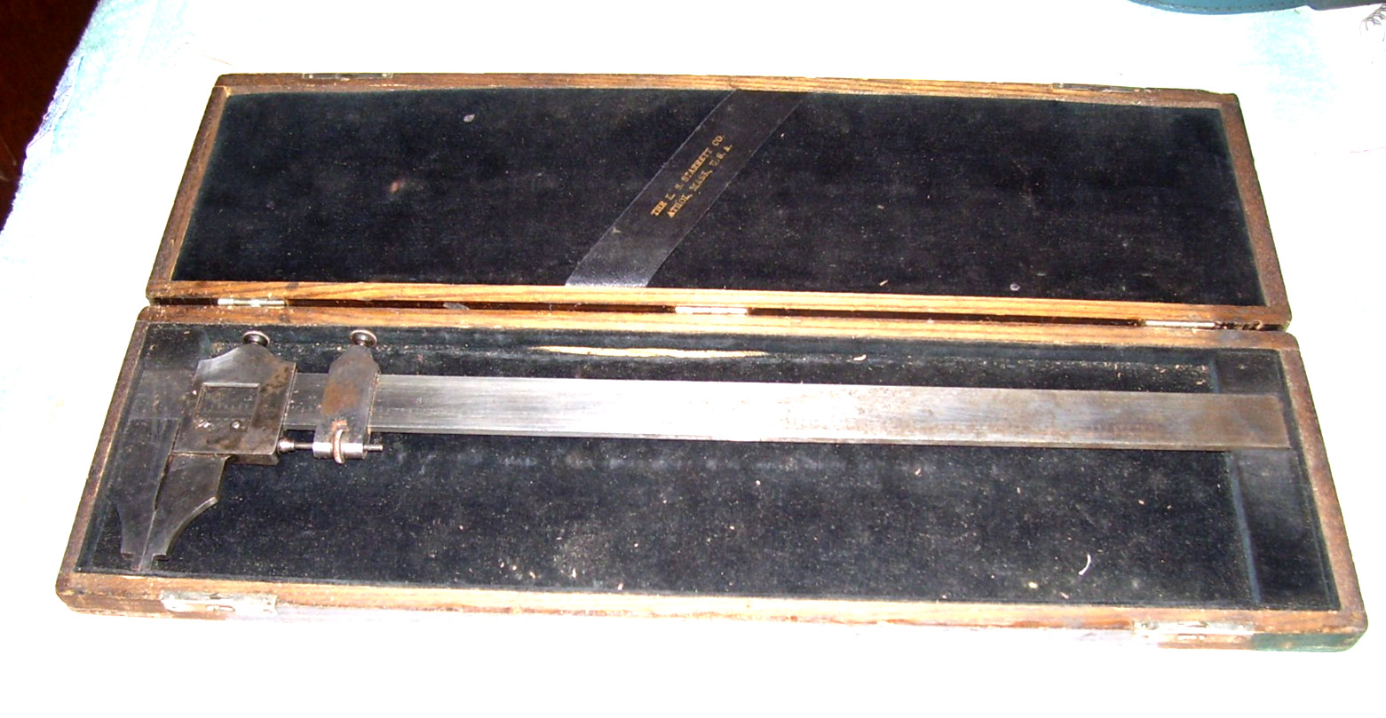 Vtg L.S. Starrett No. 122 13” Vernier Caliper - Machinist Tool - USA, Oak Case