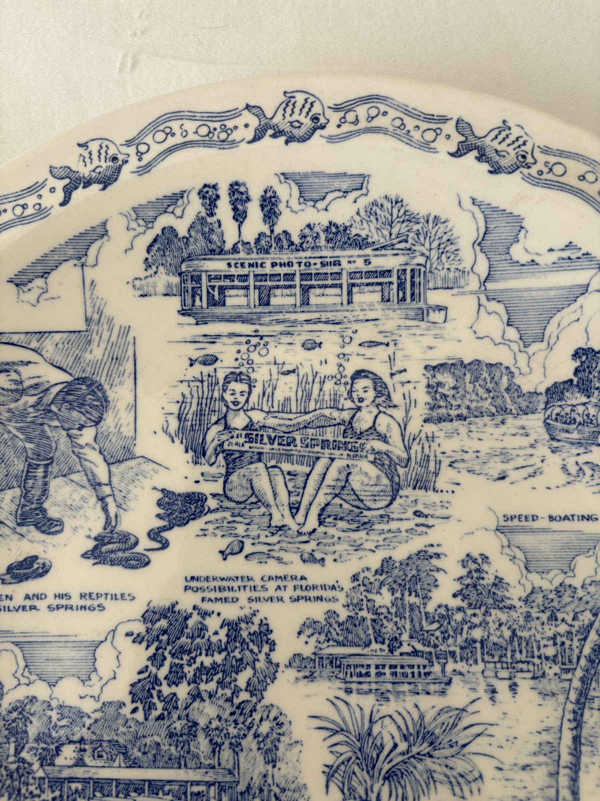 Silver Springs, Florida Rare Vintage Souvenir Plate By Vernon Kilns Exc. Cond.