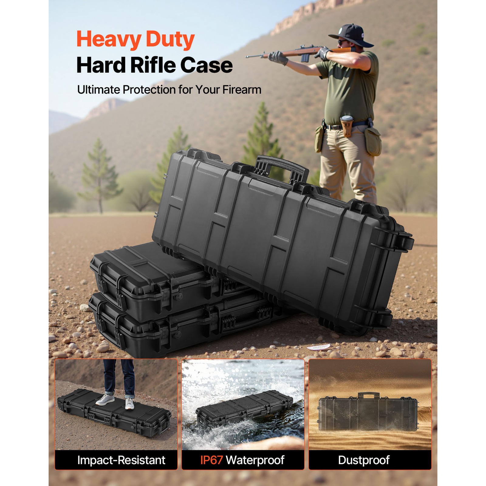 Uimoso Hard Rifle Case IP67 Waterproof Gun Storage with Customizable Foam Black