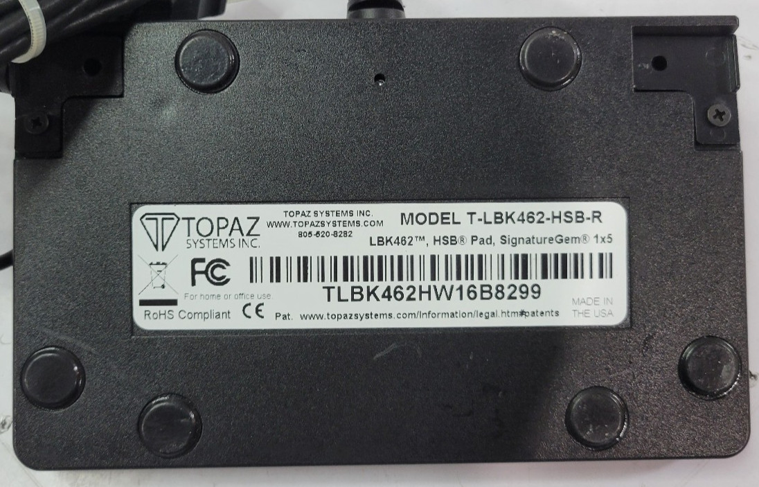 Topaz Systems T-LBK462-HSB-R 1x5 Signature Pad USB - TESTED *BLEMISH ON DISPLAY