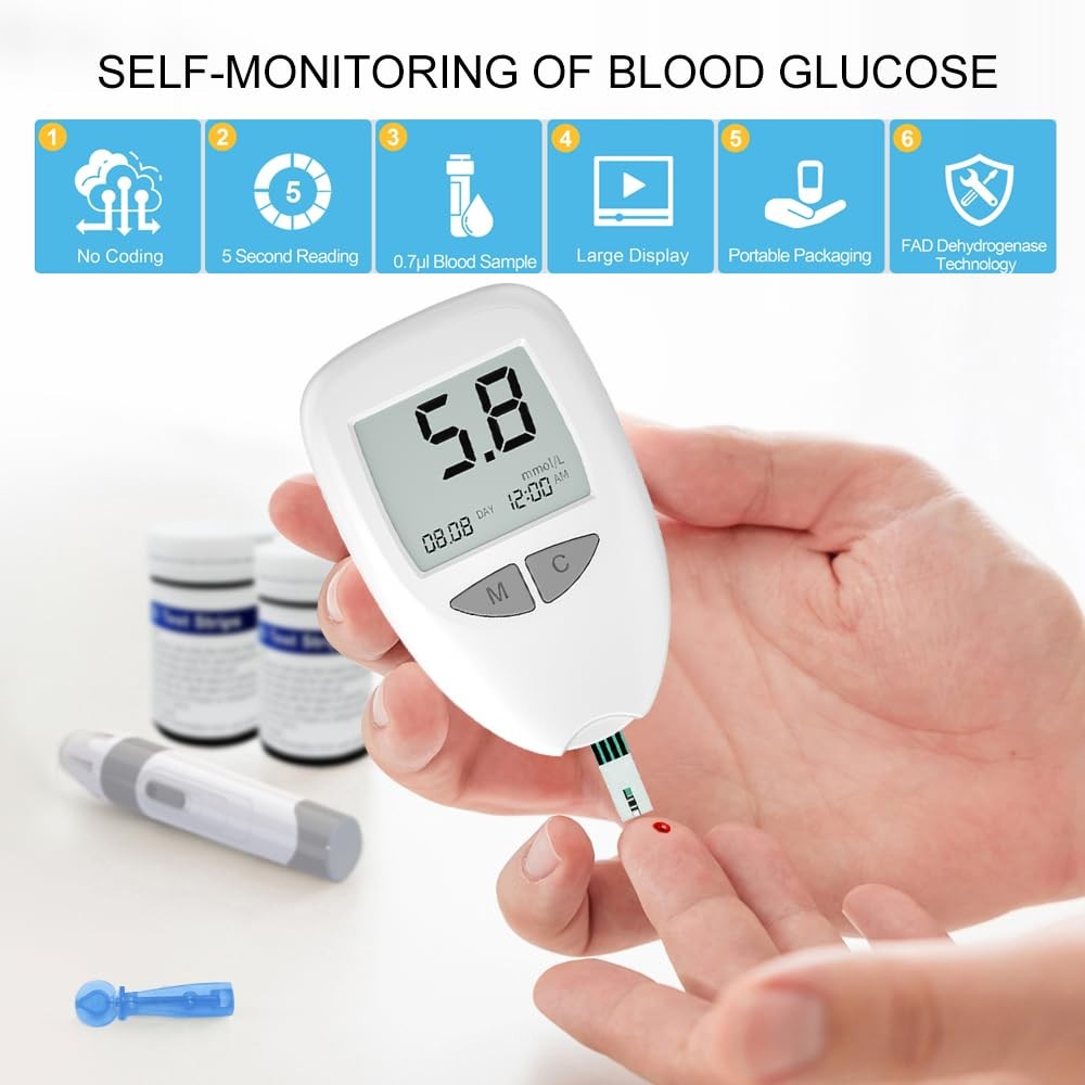 Glucose Monitor Kit, Blood Sugar Monitor,50 Test Strips &50 Lancets for Diabetes