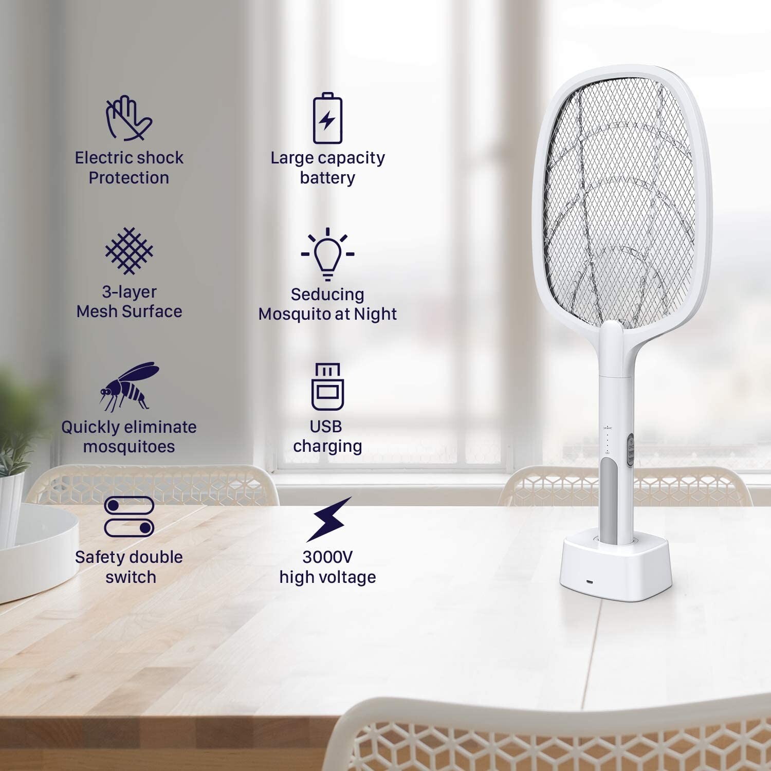 2-in-1 Electronic Mosquito Fly Bug Swatter Insect Killer Zapper Light Trap Lamp