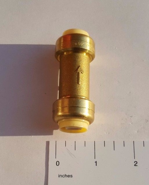 1 PIECE 1/2" PUSH FIT X 1/2" PUSH FIT CHECK VALVE LEAD FREE BRASS NSF