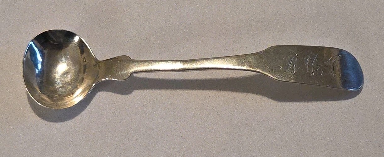 2 Antique American Coin Silver Salt Cellar Spoons 19th Century