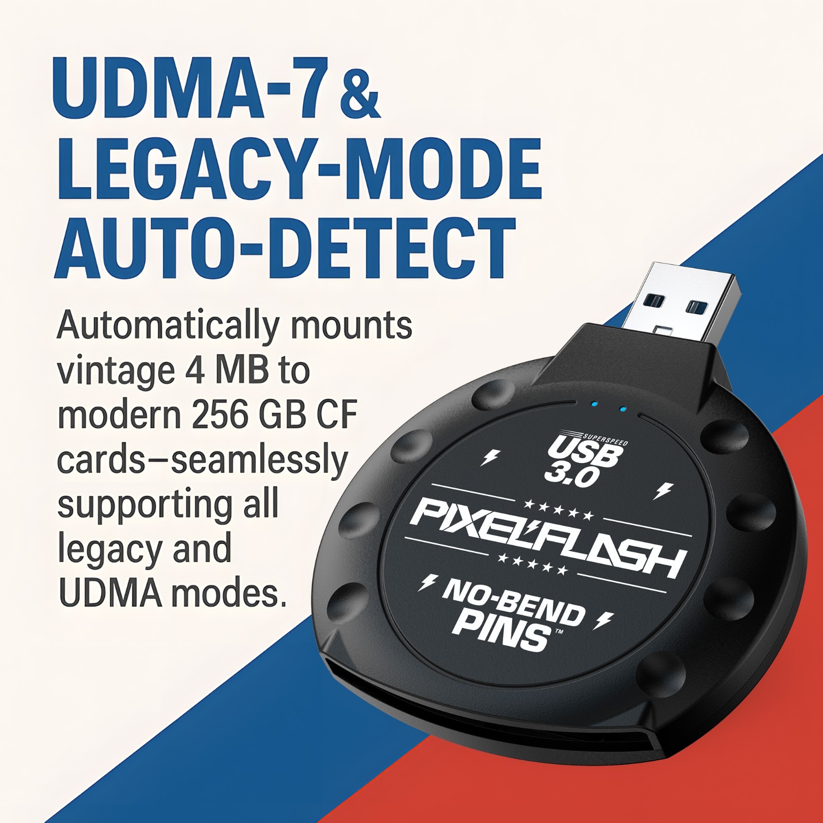 PixelFlash No-Bend Pins CF Memory Card Reader USB3.0 Compact Flash Adapter UDMA7